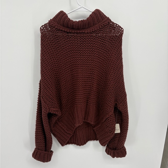 NWT Free People My Only Sunshine Chunky Knit Sweater in Chocolate Merlot - Picture 3 of 13